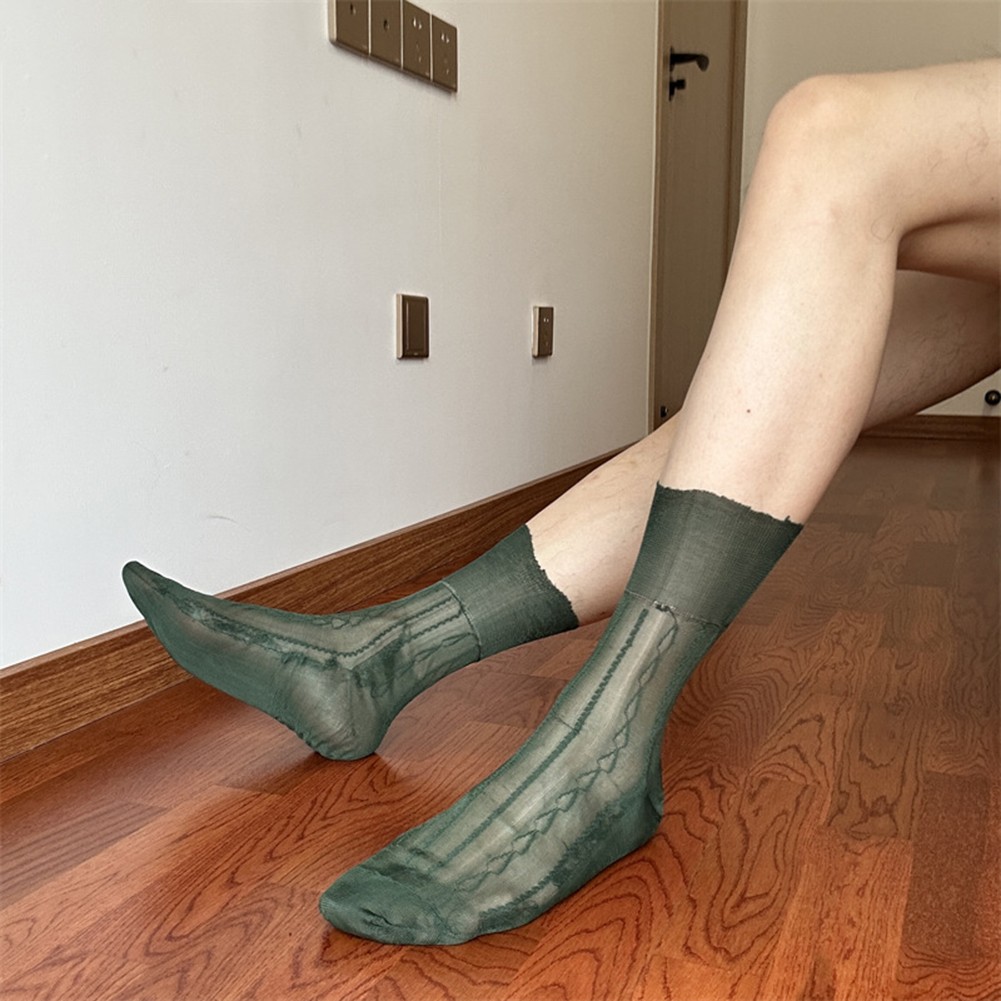 Mens Jacquard Ultra Thin Crew Socks See Through Dress Socks Business Tube Style - Picture 40 of 69