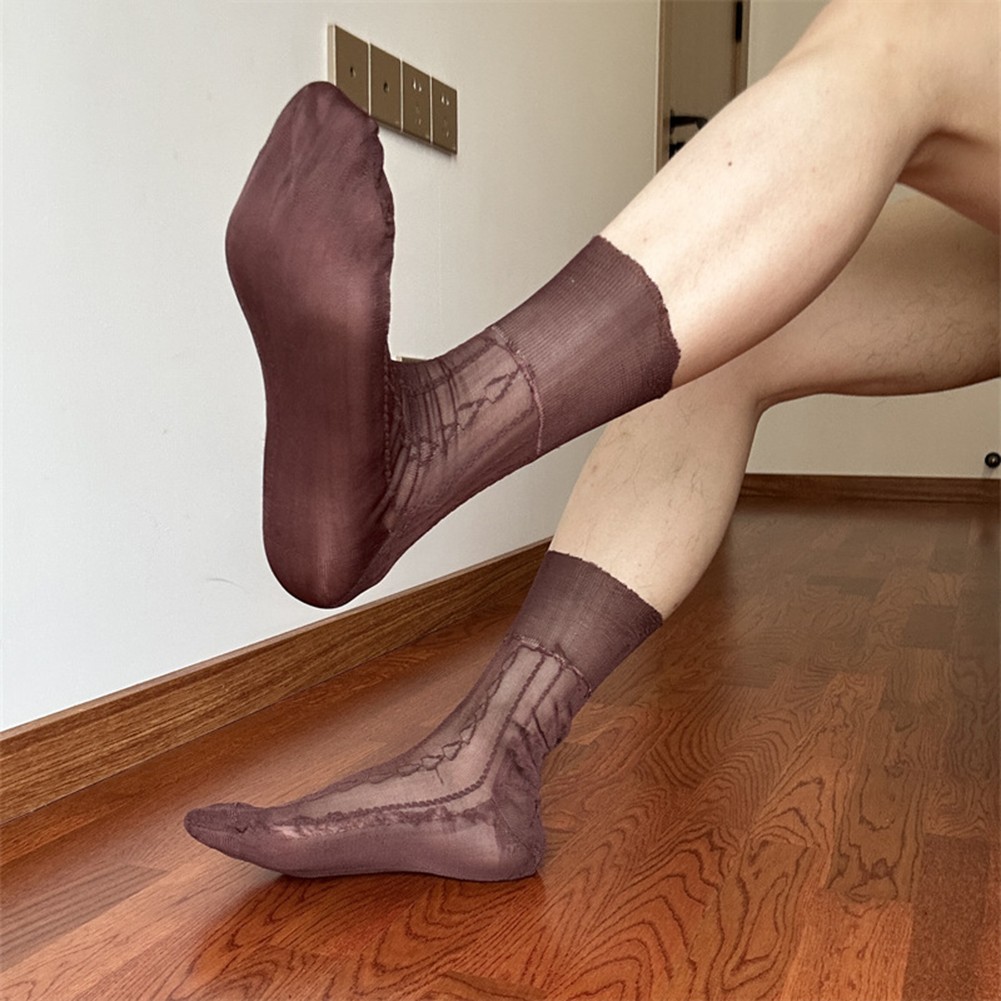 Mens Jacquard Ultra Thin Crew Socks See Through Dress Socks Business Tube Style - Picture 55 of 69