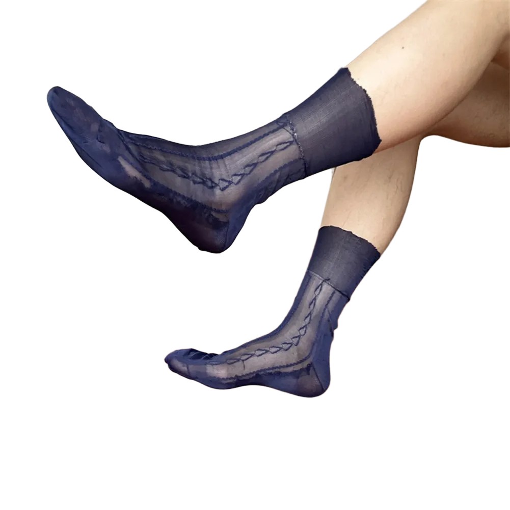 Mens Jacquard Ultra Thin Crew Socks See Through Dress Socks Business Tube Style - Picture 23 of 69