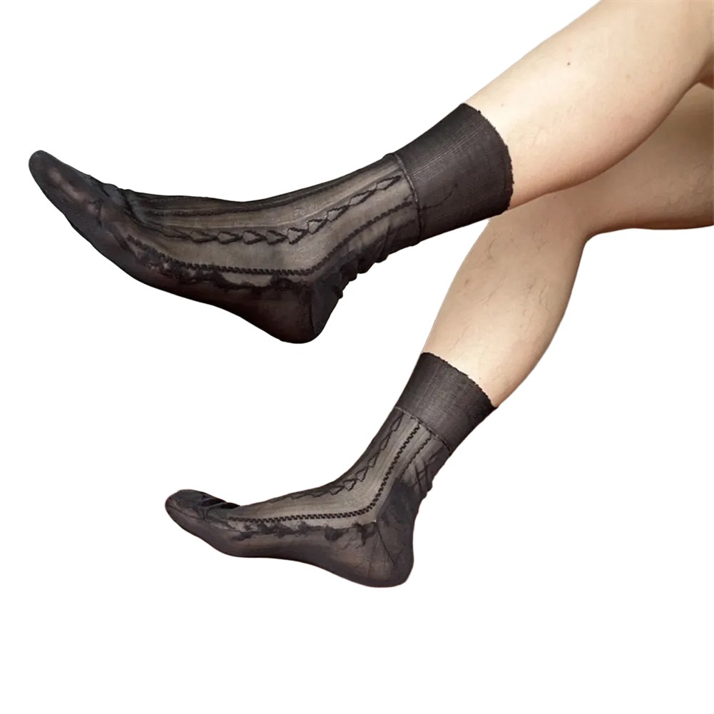 Mens Jacquard Ultra Thin Crew Socks See Through Dress Socks Business Tube Style - Picture 17 of 69