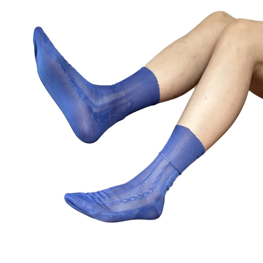 Mens Jacquard Ultra Thin Crew Socks See Through Dress Socks Business Tube Style - Picture 47 of 69