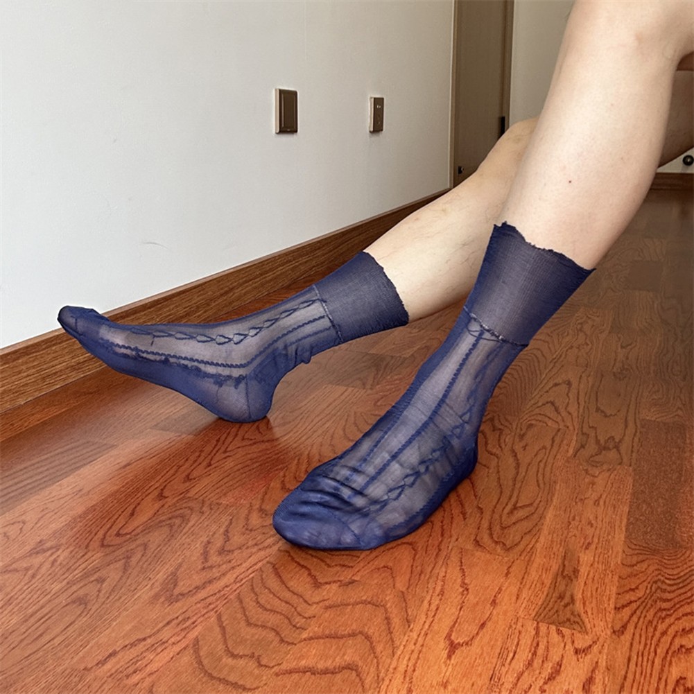 Mens Jacquard Ultra Thin Crew Socks See Through Dress Socks Business Tube Style - Picture 22 of 69