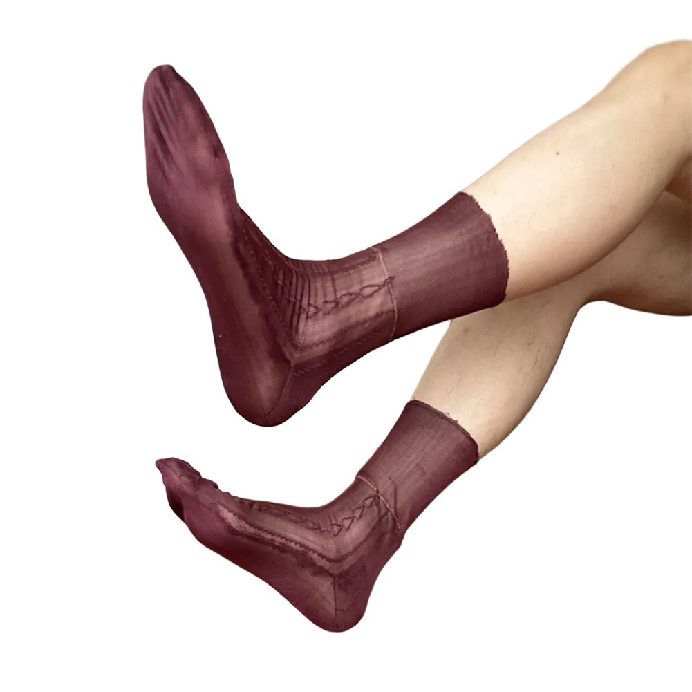 Mens Jacquard Ultra Thin Crew Socks See Through Dress Socks Business Tube Style - Picture 35 of 69
