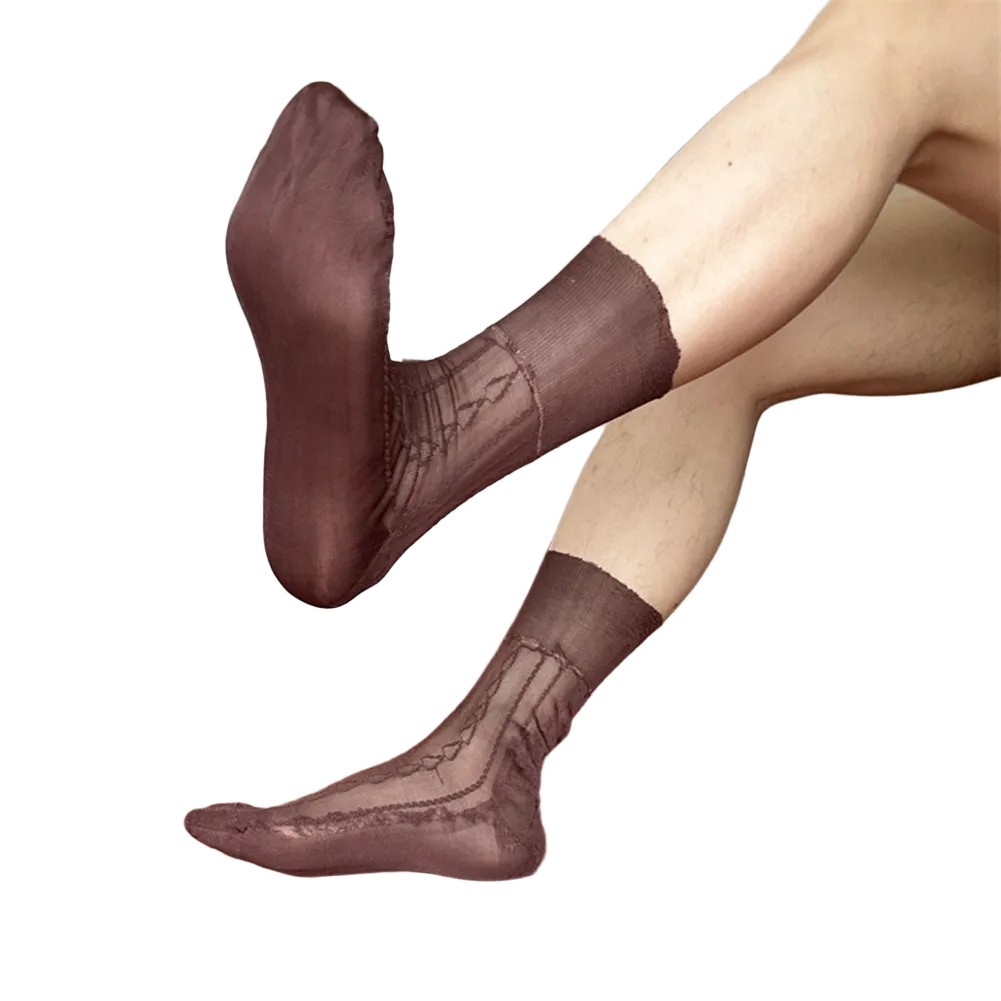 Mens Jacquard Ultra Thin Crew Socks See Through Dress Socks Business Tube Style - Picture 54 of 69