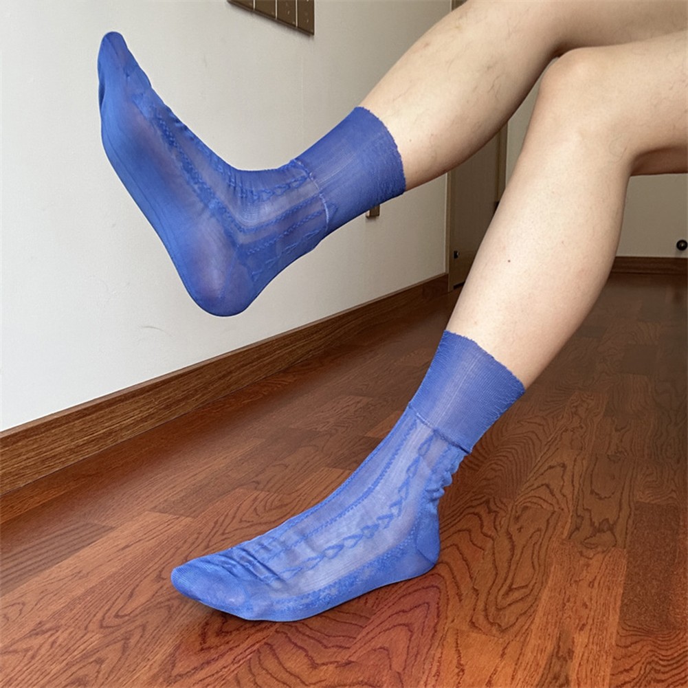 Mens Jacquard Ultra Thin Crew Socks See Through Dress Socks Business Tube Style - Picture 50 of 69