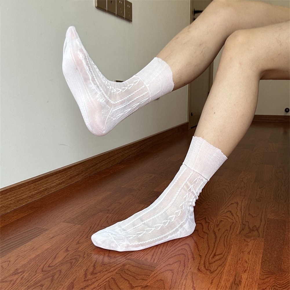 Mens Jacquard Ultra Thin Crew Socks See Through Dress Socks Business Tube Style - Picture 33 of 69