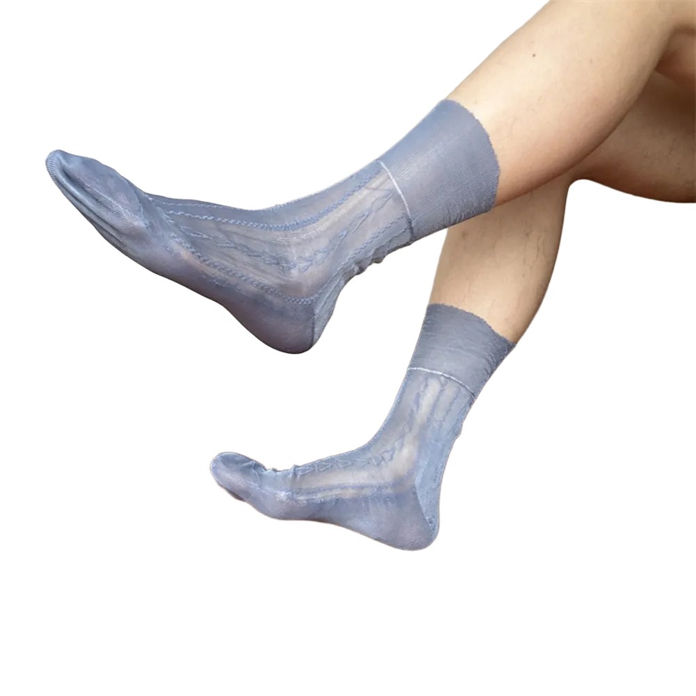 Mens Jacquard Ultra Thin Crew Socks See Through Dress Socks Business Tube Style - Picture 59 of 69