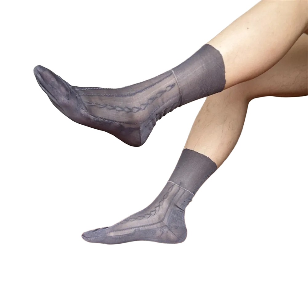 Mens Jacquard Ultra Thin Crew Socks See Through Dress Socks Business Tube Style - Picture 65 of 69