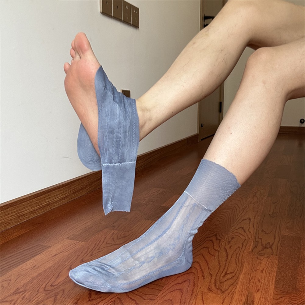 Mens Jacquard Ultra Thin Crew Socks See Through Dress Socks Business Tube Style - Picture 61 of 69