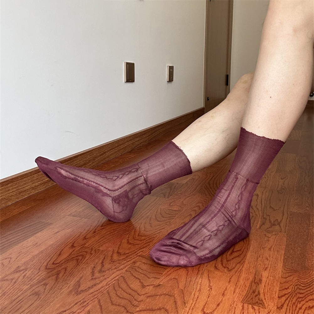 Mens Jacquard Ultra Thin Crew Socks See Through Dress Socks Business Tube Style - Picture 34 of 69
