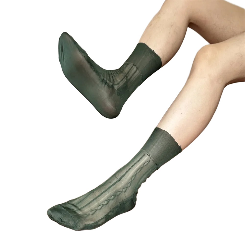 Mens Jacquard Ultra Thin Crew Socks See Through Dress Socks Business Tube Style - Picture 41 of 69