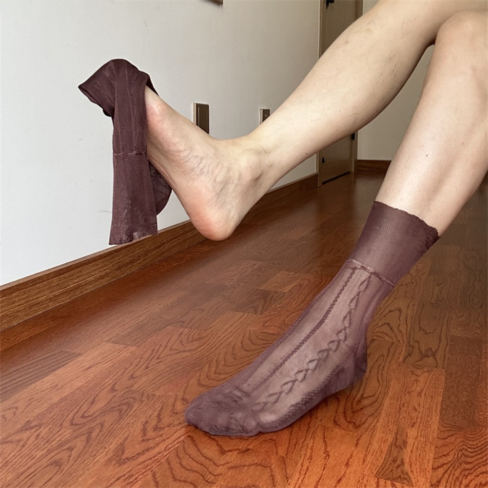 Mens Jacquard Ultra Thin Crew Socks See Through Dress Socks Business Tube Style - Picture 56 of 69