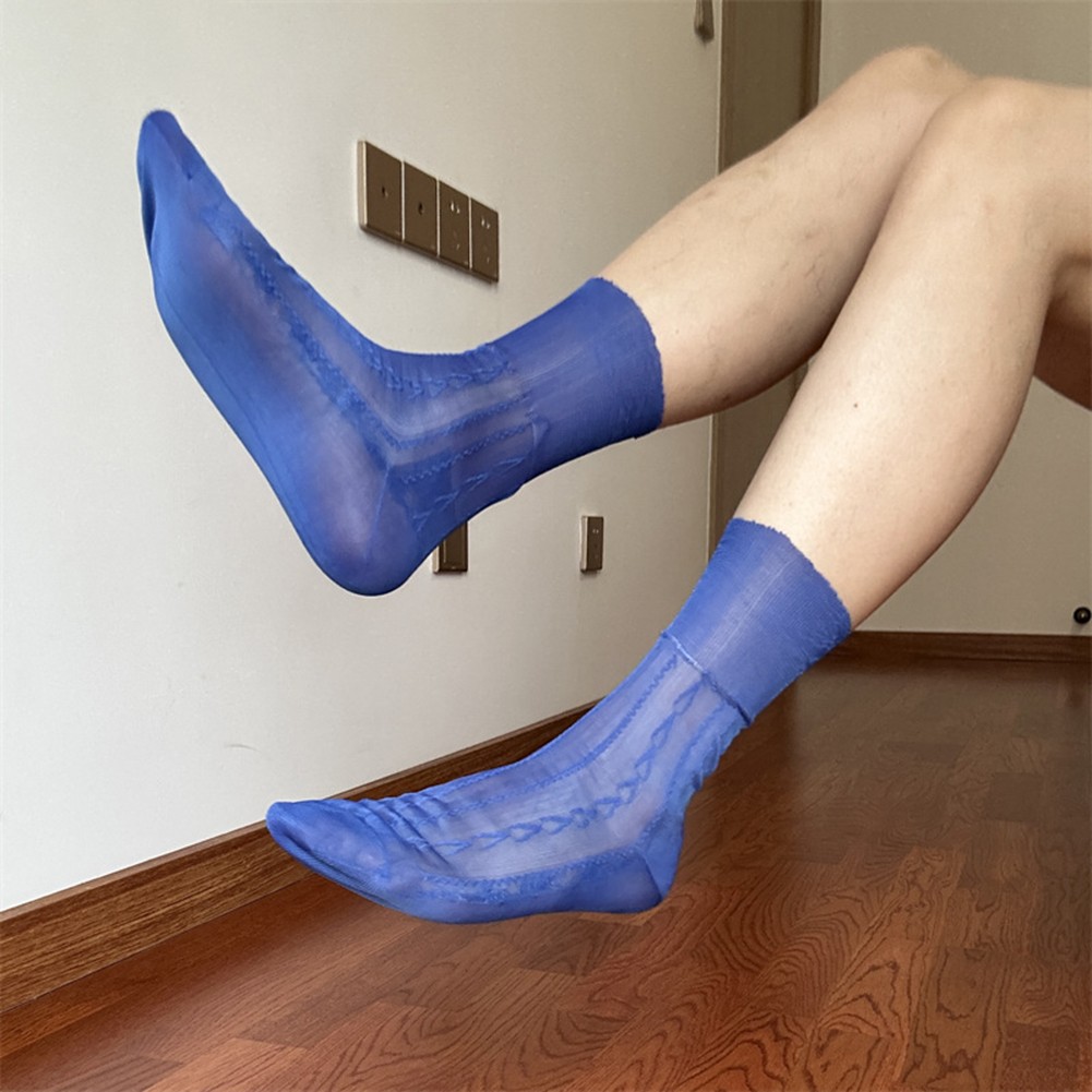 Mens Jacquard Ultra Thin Crew Socks See Through Dress Socks Business Tube Style - Picture 48 of 69