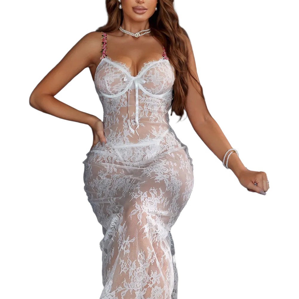 Sexy Women Dress See Through Dress Three Quarters Cup Shape Comfortable Fabric - Picture 16 of 32