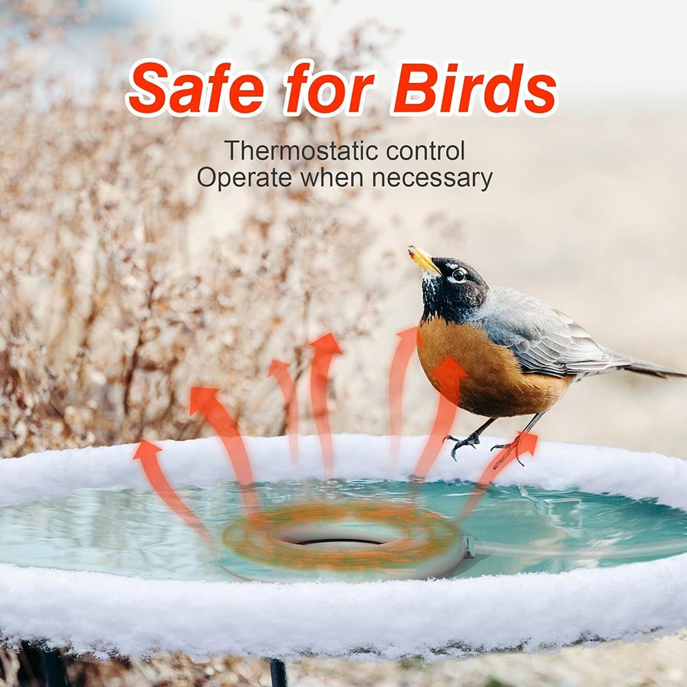 Heater for Bird Baths with Thermostatic Function and Weather Resistance