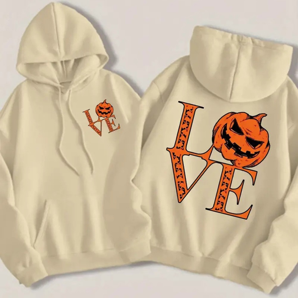 Casual Printed Hooded Sweatshirt Women Loose Fit Pocket Autumn Winter Wear - Picture 5 of 6