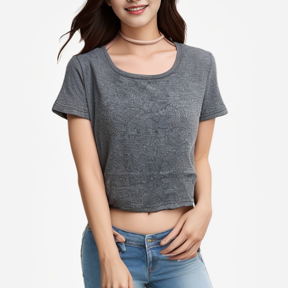 Short Sleeve Crop T Shirt for Women Summer Casual Solid Color Comfortable Fit - Picture 13 of 16