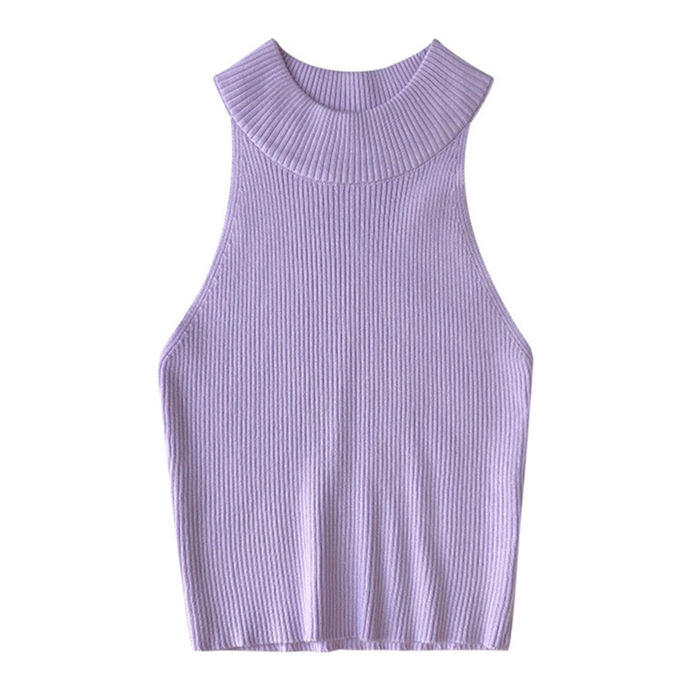 Sleeveless sexy vest, halter neck, crop top, cinched waist, threaded knitted top - Picture 14 of 19