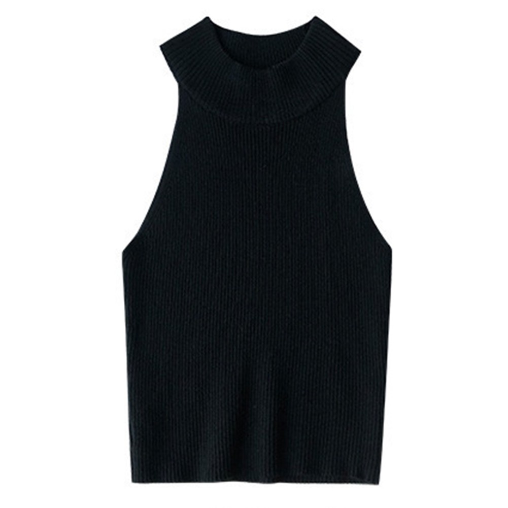 Sleeveless sexy vest, halter neck, crop top, cinched waist, threaded knitted top - Picture 17 of 19