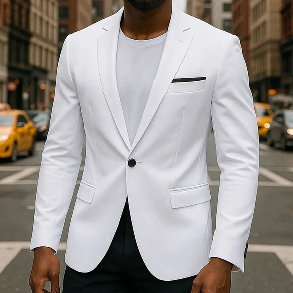 Mens Slim Fit Blazer Business Suit Jacket Korean Style Long Sleeve Casual - Picture 8 of 14