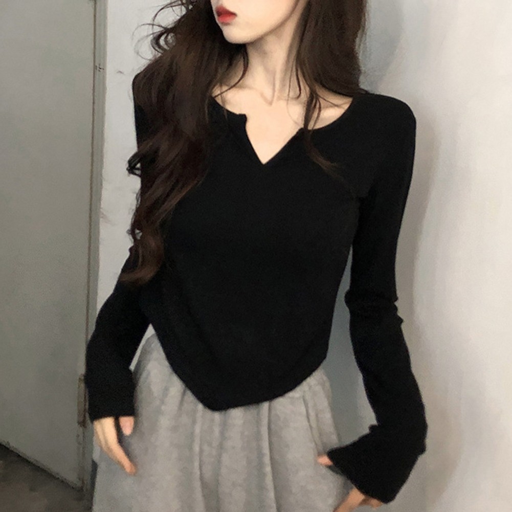 Women’s Casual Long Sleeved T Shirt with Slight Stretch for Autumn Wear