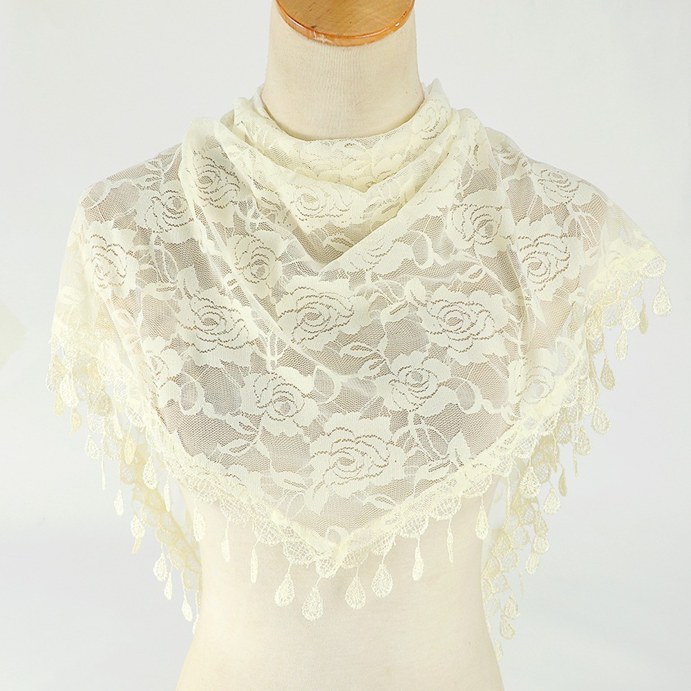 Fashion Lace Scarf for Women Solid Color Hollow Rose Triangular Design - Picture 21 of 22