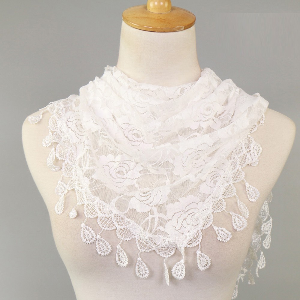 Fashion Lace Scarf for Women Solid Color Hollow Rose Triangular Design - Picture 9 of 22