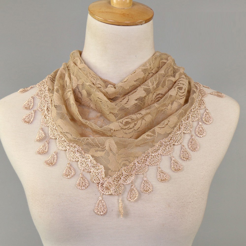 Fashion Lace Scarf for Women Solid Color Hollow Rose Triangular Design - Picture 15 of 22