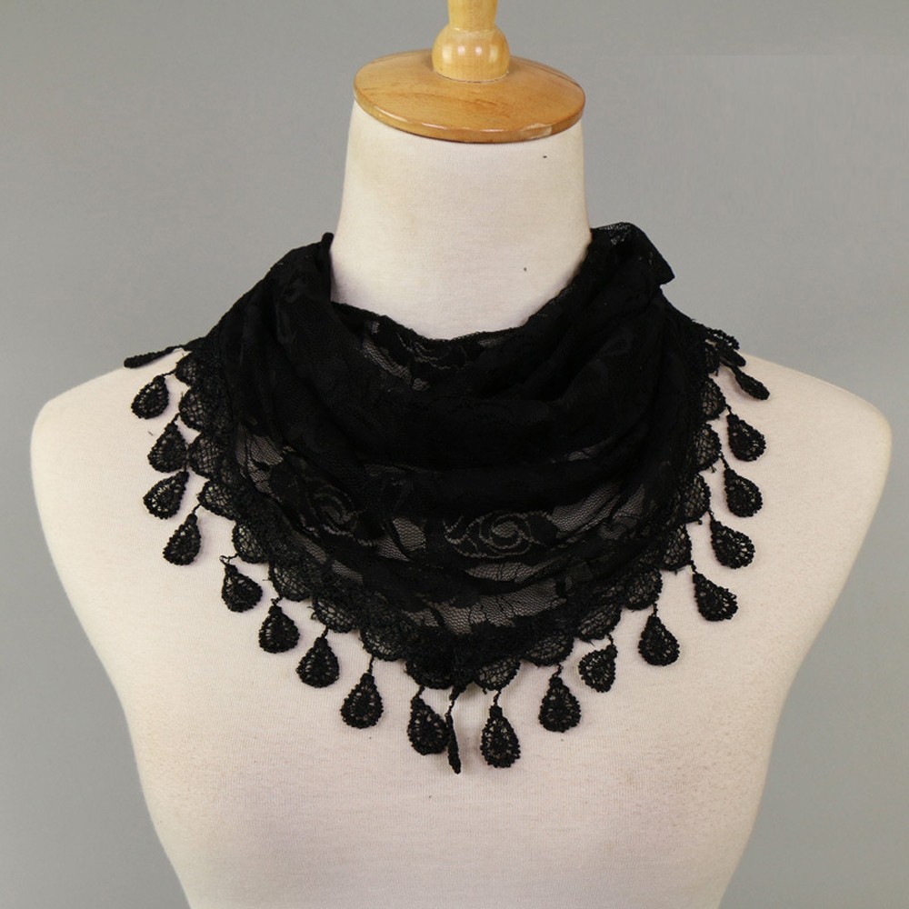Fashion Lace Scarf for Women Solid Color Hollow Rose Triangular Design - Picture 17 of 22