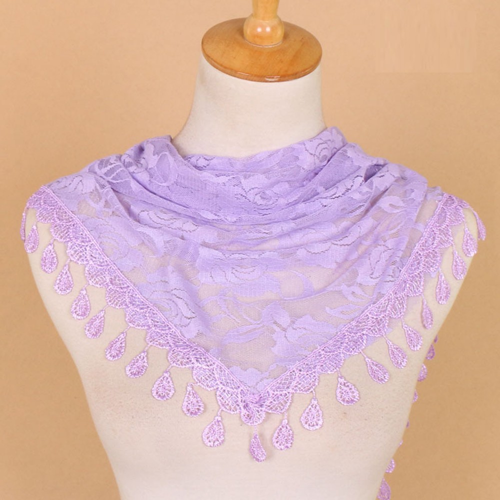Fashion Lace Scarf for Women Solid Color Hollow Rose Triangular Design - Picture 18 of 22