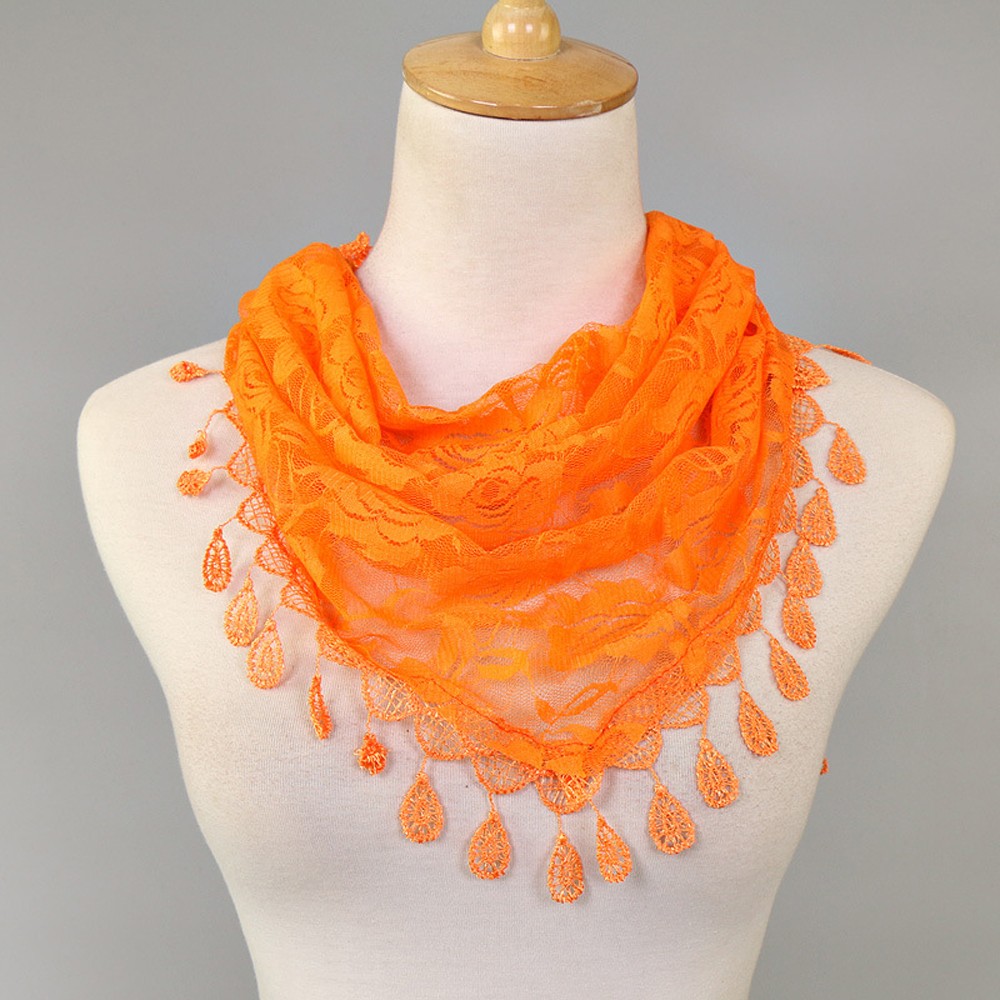 Fashion Lace Scarf for Women Solid Color Hollow Rose Triangular Design - Picture 8 of 22