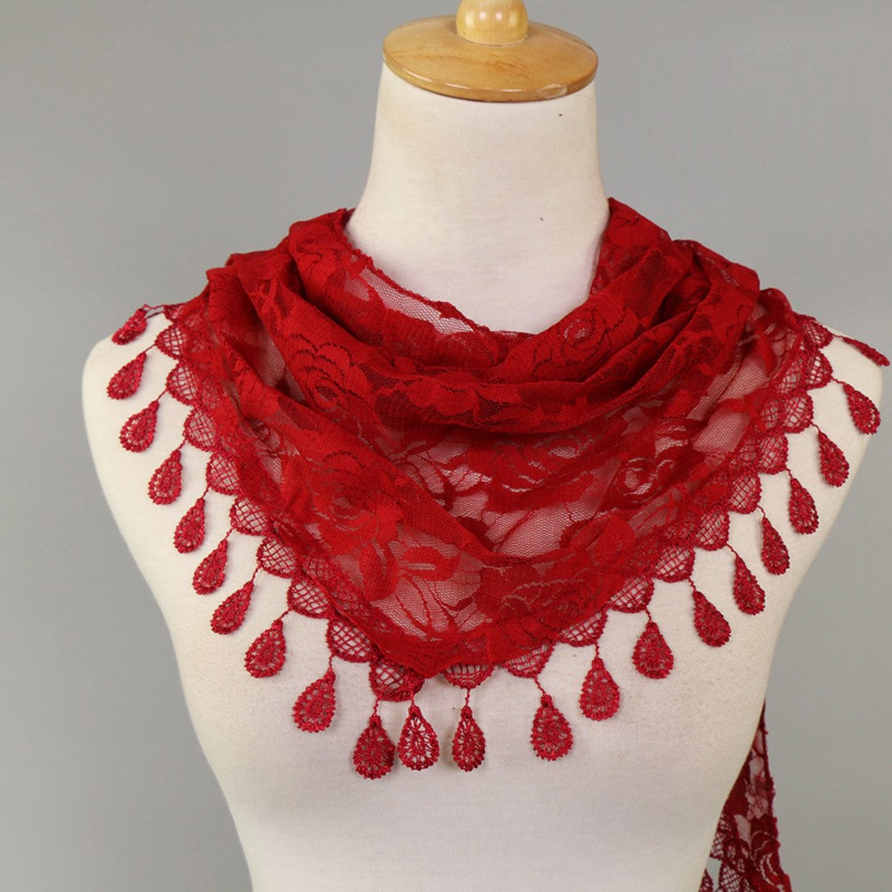 Fashion Lace Scarf for Women Solid Color Hollow Rose Triangular Design - Picture 12 of 22