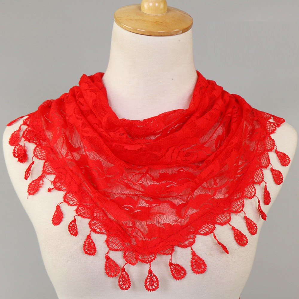 Fashion Lace Scarf for Women Solid Color Hollow Rose Triangular Design - Picture 14 of 22