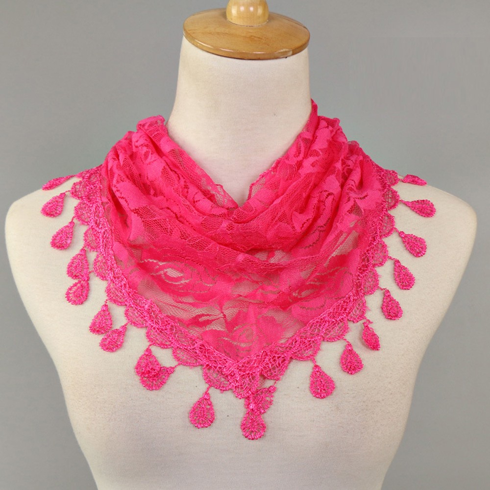 Fashion Lace Scarf for Women Solid Color Hollow Rose Triangular Design - Picture 13 of 22