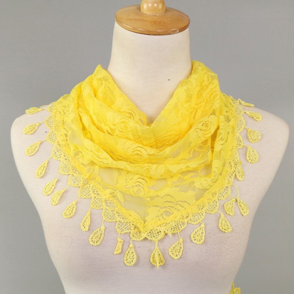 Fashion Lace Scarf for Women Solid Color Hollow Rose Triangular Design - Picture 11 of 22