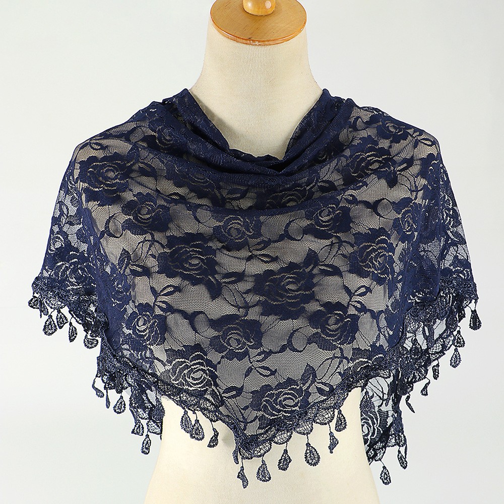 Fashion Lace Scarf for Women Solid Color Hollow Rose Triangular Design - Picture 22 of 22