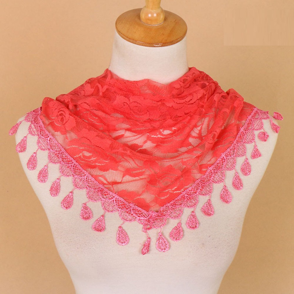 Fashion Lace Scarf for Women Solid Color Hollow Rose Triangular Design - Picture 19 of 22