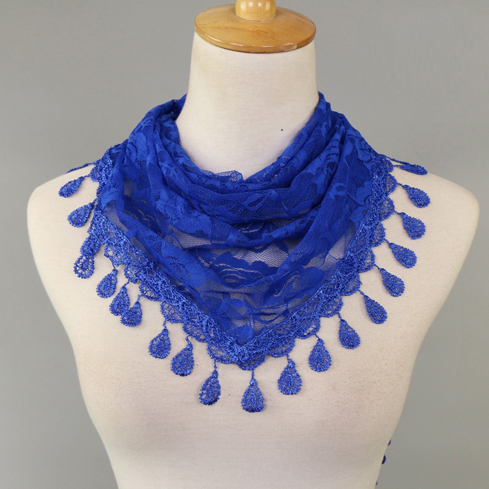 Fashion Lace Scarf for Women Solid Color Hollow Rose Triangular Design - Picture 7 of 22
