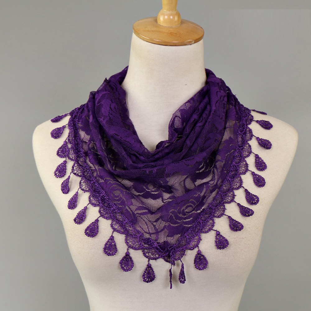 Fashion Lace Scarf for Women Solid Color Hollow Rose Triangular Design - Picture 16 of 22