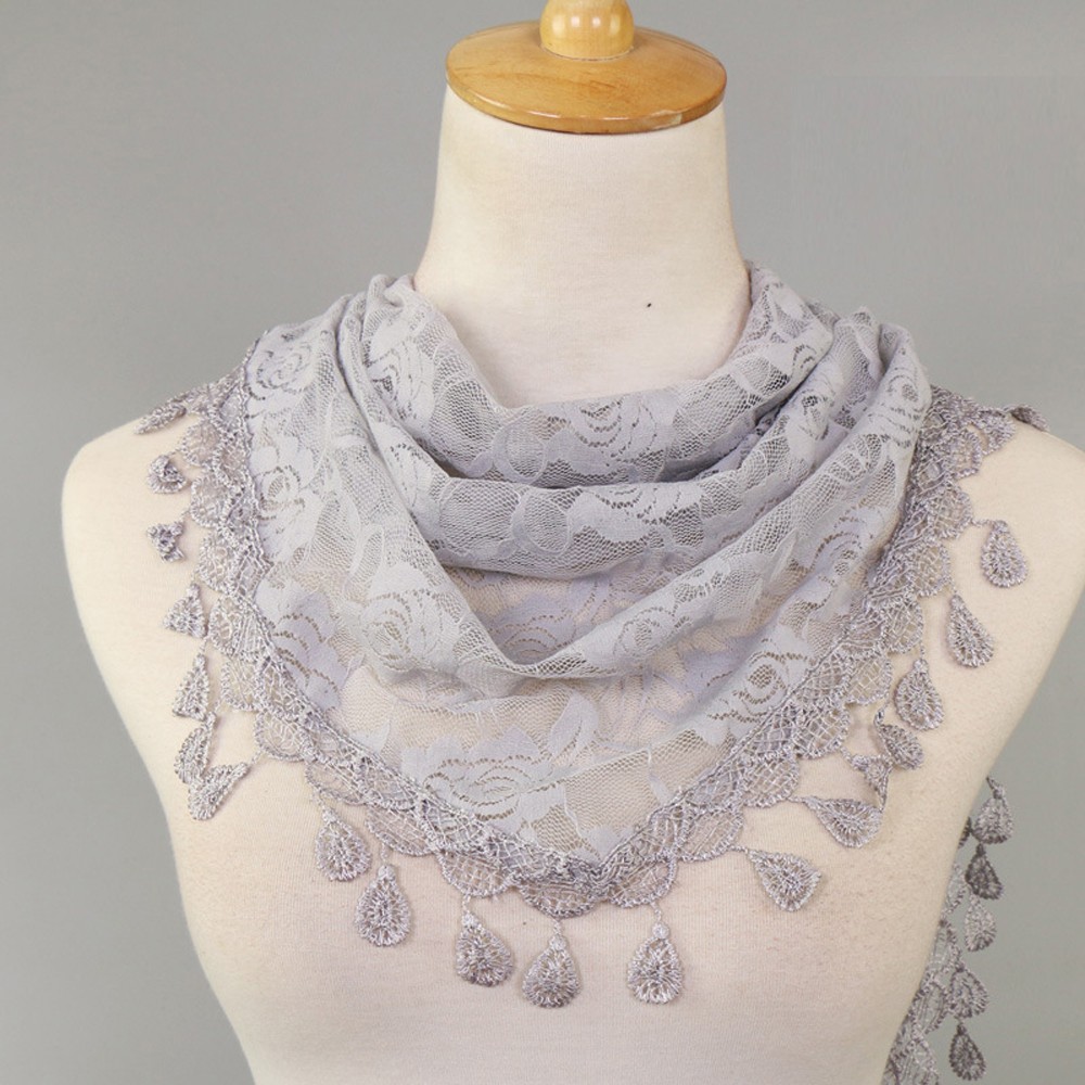 Fashion Lace Scarf for Women Solid Color Hollow Rose Triangular Design - Picture 10 of 22