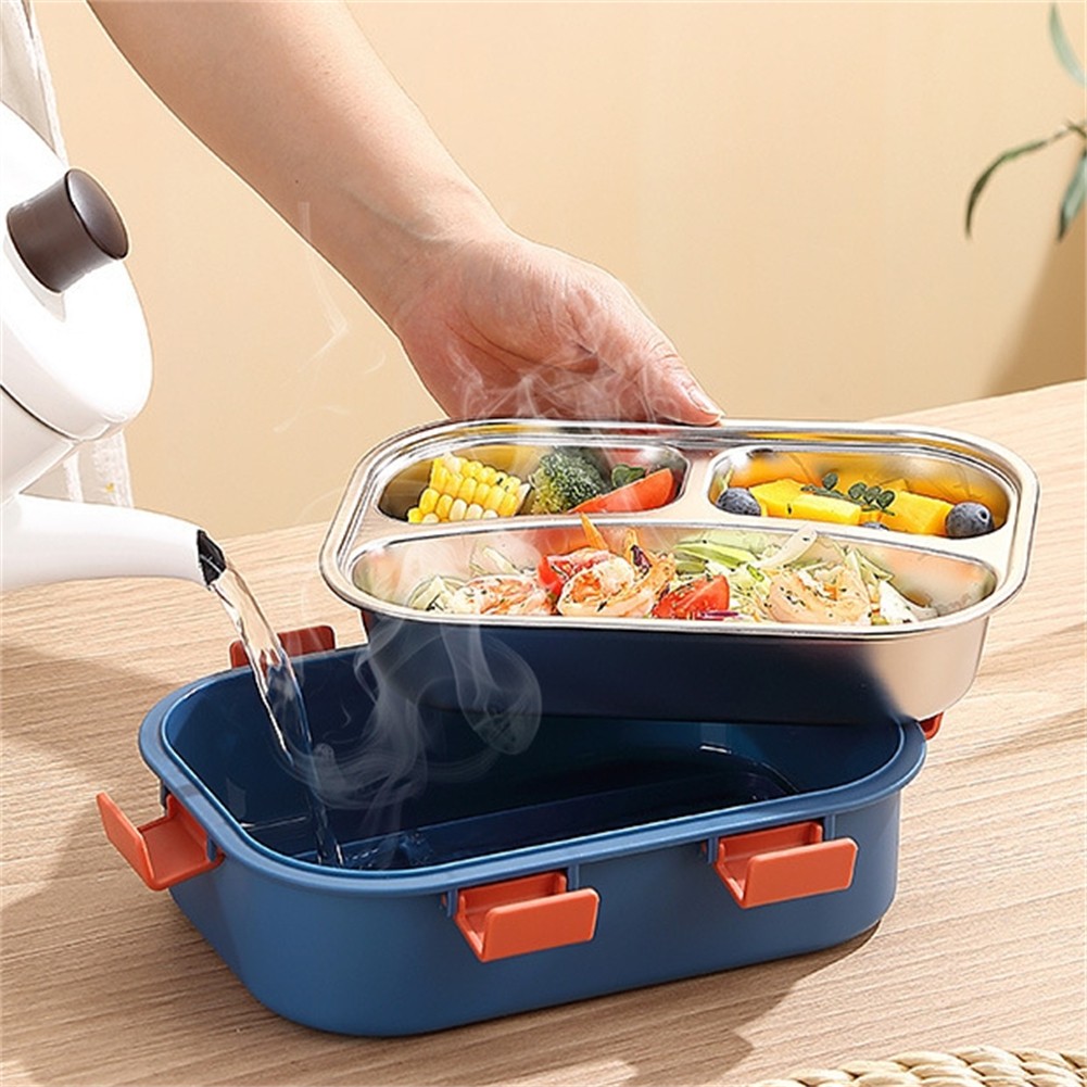 Leakproof Stainless Steel Lunch Box Three Compartments for Light Lunch - Picture 20 of 25