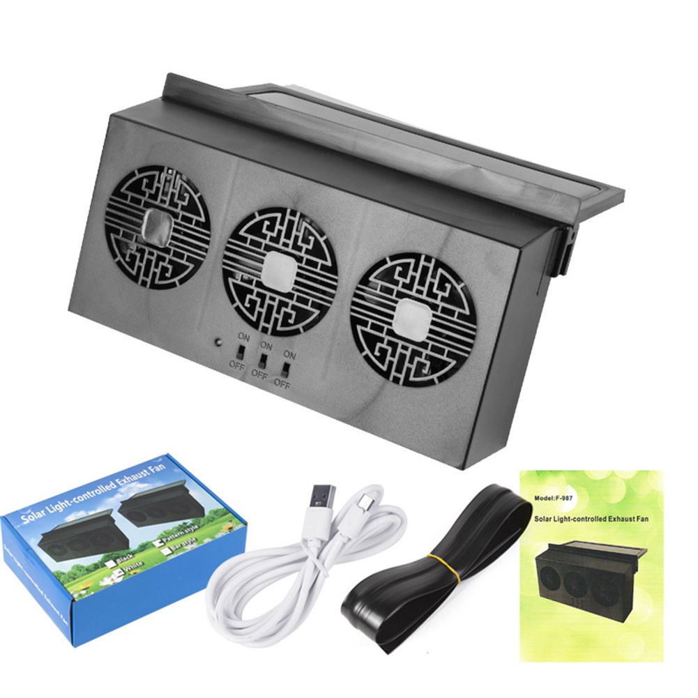 Three Fan Solar Powered Car Exhaust Vent with USB for Cooling Vehicle Interior