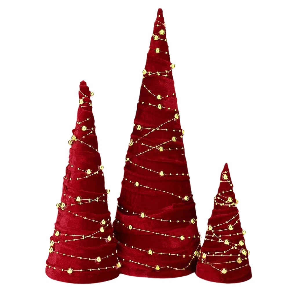 Set of Velvet Christmas Tree Ornaments in Red and Green for Holiday Decoration - Picture 13 of 18