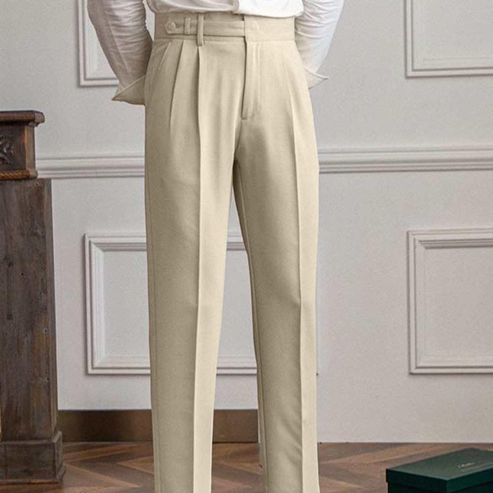 Elegant Italian Style Naples Pants High Waist Straight Trousers for Men - Picture 39 of 51