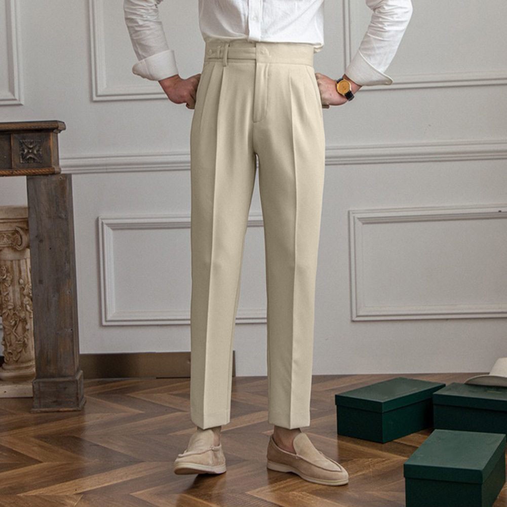 Elegant Italian Style Naples Pants High Waist Straight Trousers for Men - Picture 37 of 51