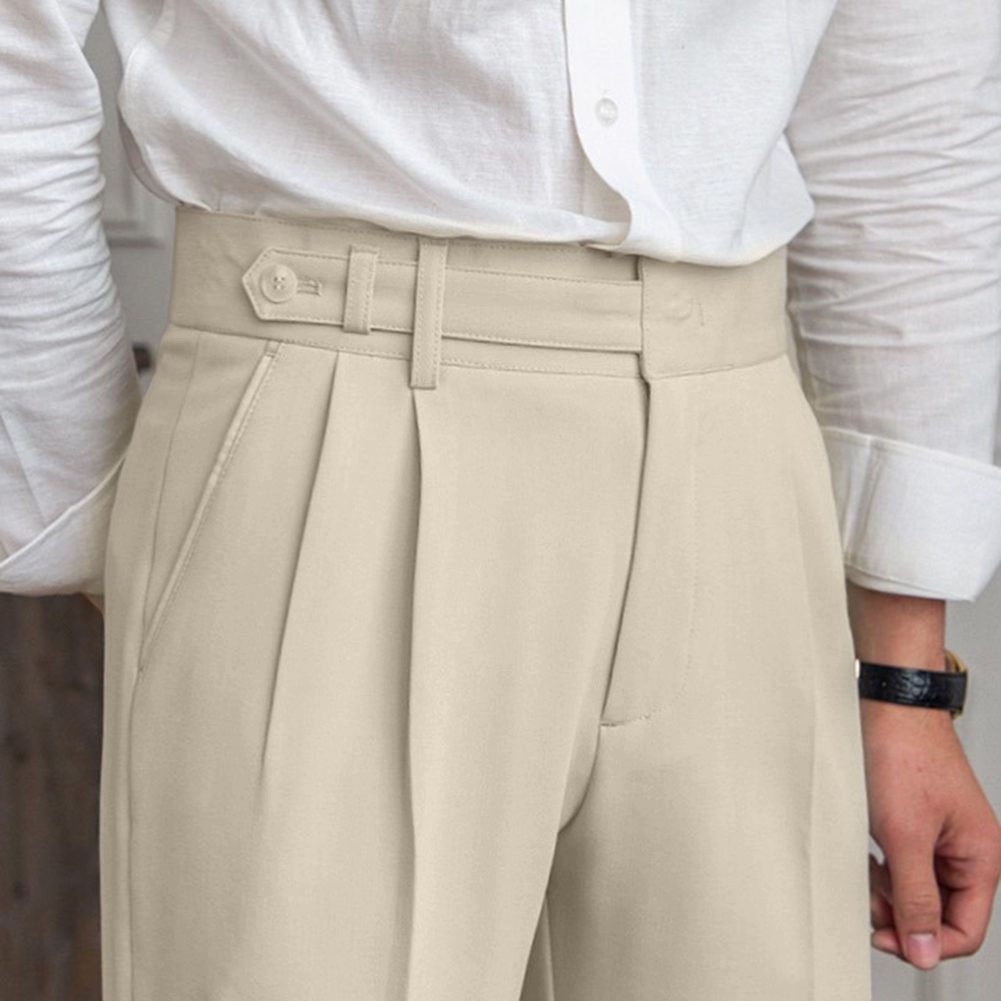 Elegant Italian Style Naples Pants High Waist Straight Trousers for Men - Picture 40 of 51