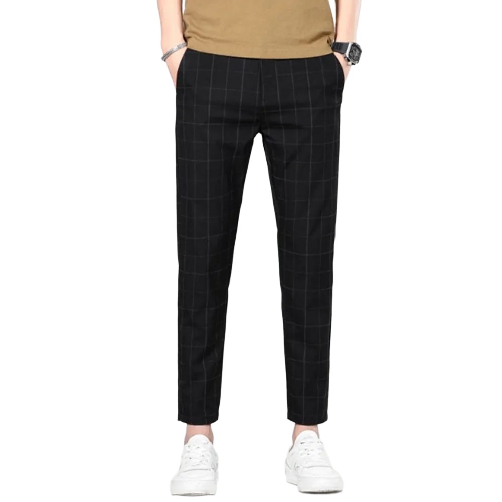 Plaid Pants Business Casual Men Slim Fit Straight Leg Small Leg Trousers - Picture 14 of 25