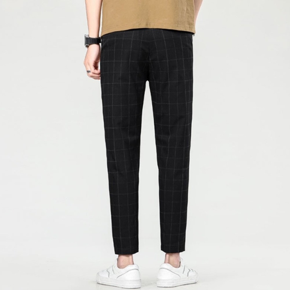 Plaid Pants Business Casual Men Slim Fit Straight Leg Small Leg Trousers - Picture 19 of 25