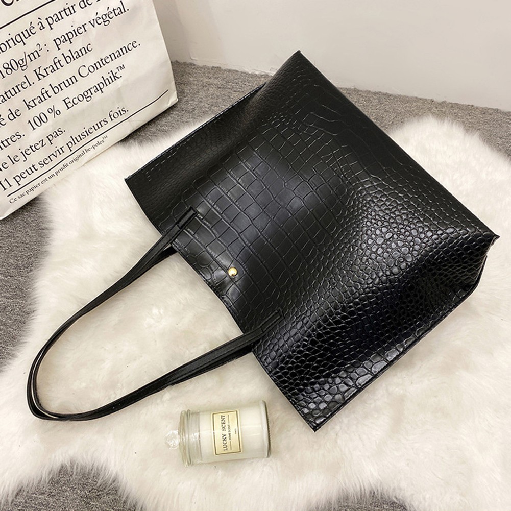 Stylish PU Leather Tote Bag for Women Large Capacity Crocodile Shoulder Bag - Picture 25 of 31