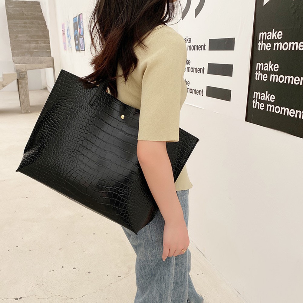 Stylish PU Leather Tote Bag for Women Large Capacity Crocodile Shoulder Bag - Picture 19 of 31